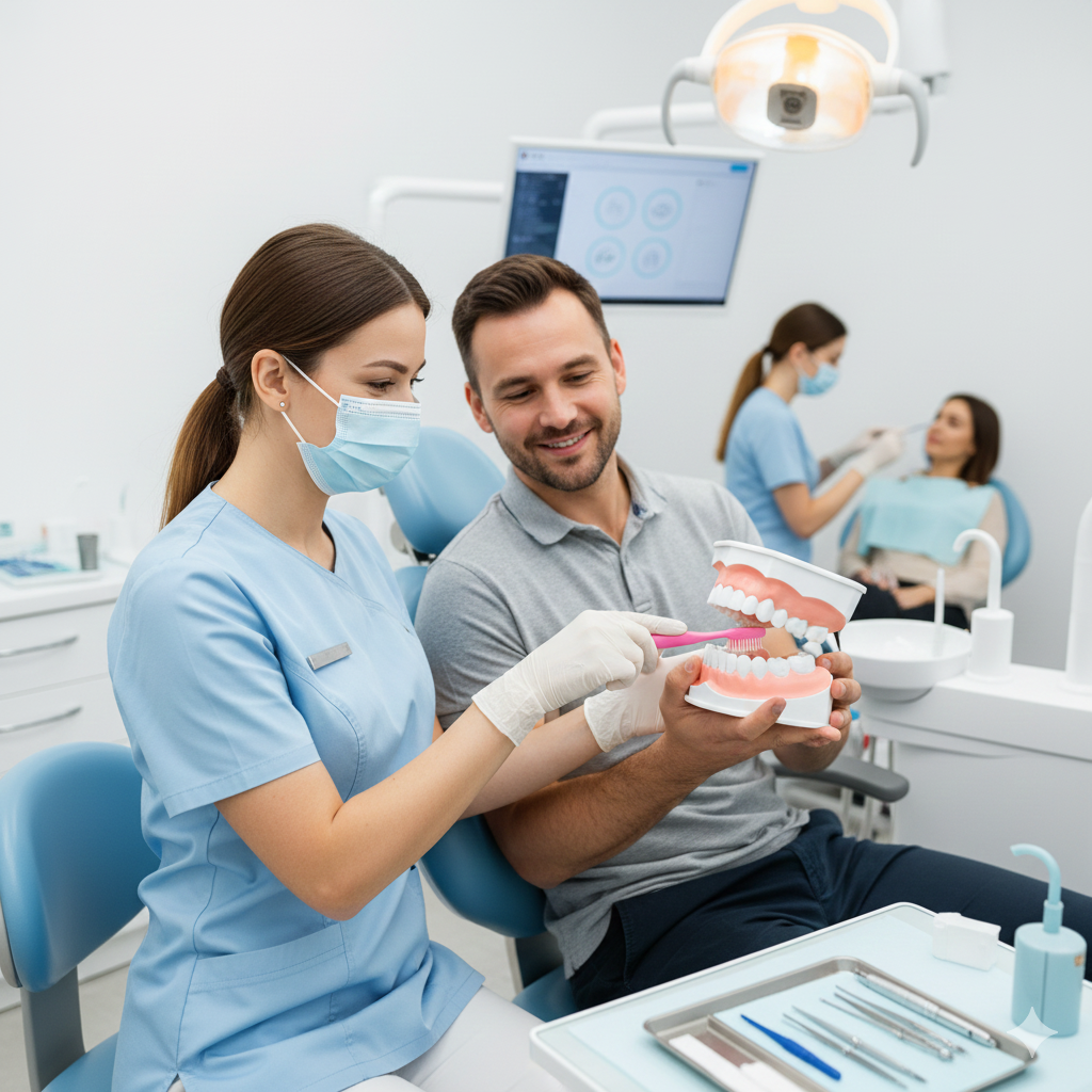 Preventive dental care checkup and professional teeth cleaning